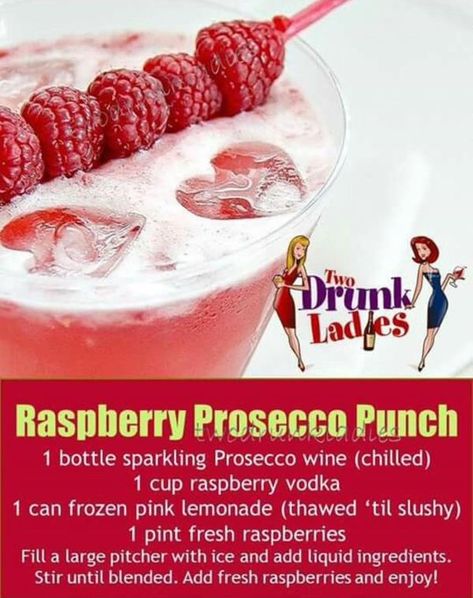 Prosecco Punch, Prosecco Drinks, Christmas Drinks Alcohol, Raspberry Mojito, Prosecco Wine, Raspberry Vodka, Prosecco Cocktails, Banana Milkshake, Raspberry Filling