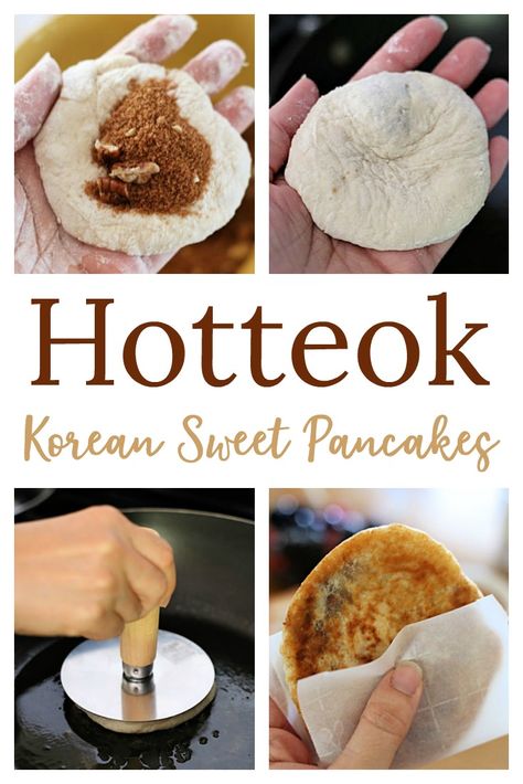 Hotteok Recipe, Korean Pancake Recipe, Sweet Pancakes, Korean Pancake, Korean Dessert, Korean Cooking, Food Snack, Korean Street Food, Fried Dough