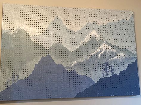 Painted peg board meant for climbing equipment or any outdoor gear. Adventure Wall, Climbing Equipment, Baby Playroom, Paint Projects, Mountain Paintings, Peg Board, Cabin Homes, Boys Room, Where The Heart Is