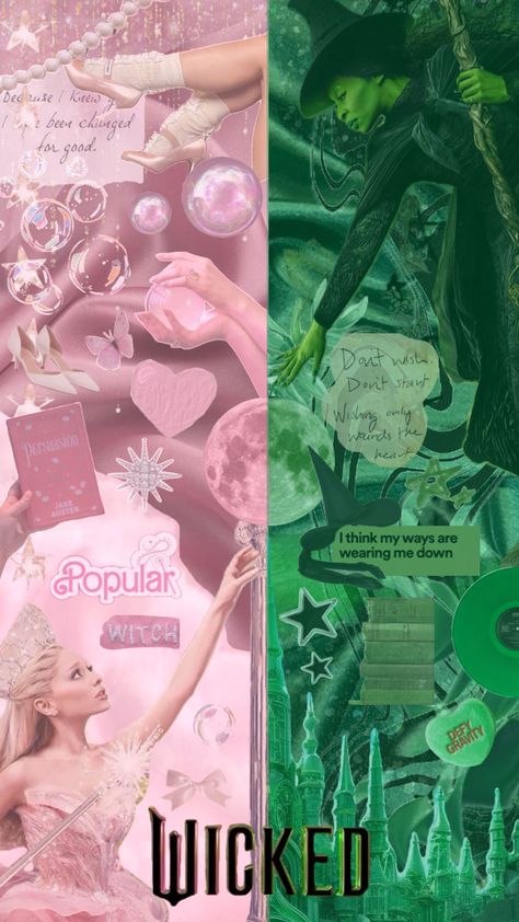 #wicked #arianagrande #cynthiaerivo #glinda #elphaba #pink #green #fyp Rose Gold Backgrounds, Ariana Grande Images, Elphaba And Glinda, Glinda The Good, Cute Lockscreens, Wicked Musical, Disney Collage, The Wonderful Wizard Of Oz, Disney Phone Wallpaper