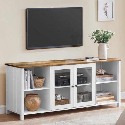 Latitude Run® TV Stand for TVs up to 65" & Reviews | Wayfair Cabinet Fronts, Wood Kitchen Island, White Tv, Tv Stands And Entertainment Centers, Upholstered Sectional, Open Shelves, Media Console, Tv Cabinet, Living Room Tv