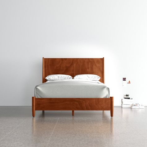 Mid-century, modernized. This bed’s clean lines and tapered feet nod to retro designs. The low profile is complemented by the high headboard, so it shows off the warm wood and makes your space feel larger + more open. Before you settle in to rest, grab a box spring. Color: Acorn, Size: Full AllModern Williams Low Profile Standard Bed in Acorn | Size Full Contemporary King Bed, High Headboard Beds, King Size Platform Bed, High Headboard, Standard Bed, Queen Size Bed Frames, Decorating Style, Contemporary Bed, Panel Bed