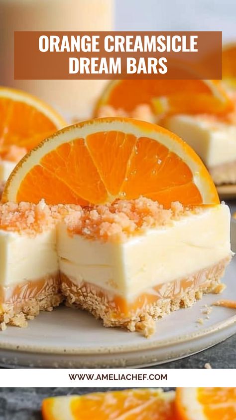 Orange Creamsicle Dream Bars, Orange Creamsicle Dip, Orange Creamsicle Bars, Vanilla Bars, Dream Bars, Gourmet Desserts, Summer Dessert Recipes, Orange Creamsicle, Brownie Bar