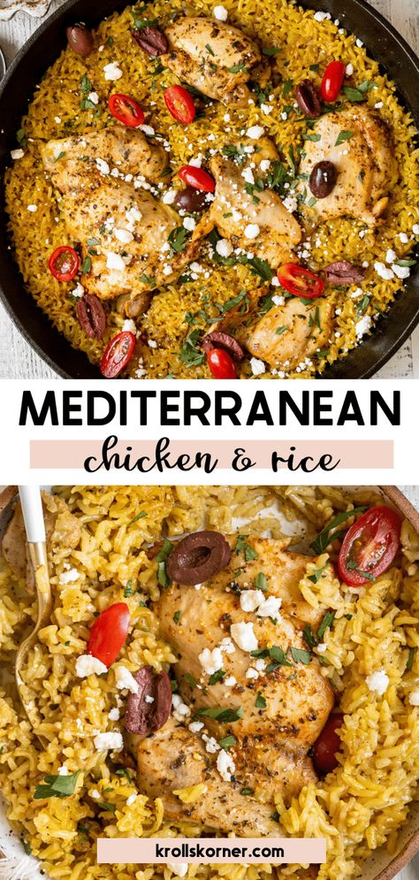 Chicken And Rice Greek, Mediterranean Chicken And Couscous, Mediterranean Diet Recipes Chicken Thighs, Chicken And Rice Meals Healthy, Blue Zone Chicken Recipes, Mediterranean Curry Chicken, Meditterean Crockpot Recipes, Mediterranean Roasted Chicken Recipes, Chicken And Rice Bake Healthy