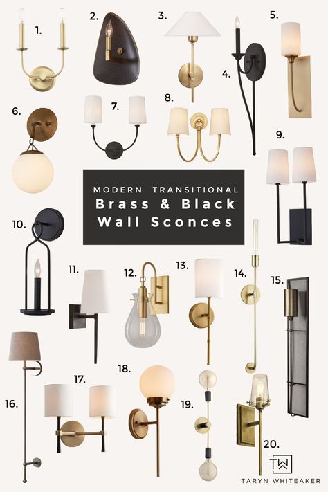 Modern Transitional Black and Brass Sconces Modern Rustic Dining Table, Black And White Hallway, Black Wall Sconces, Hallway Gallery Wall, Gold Sconces, Gallery Wall Staircase, Brass Wall Sconces, Modern Flush Mount Lighting, Ombre Wall