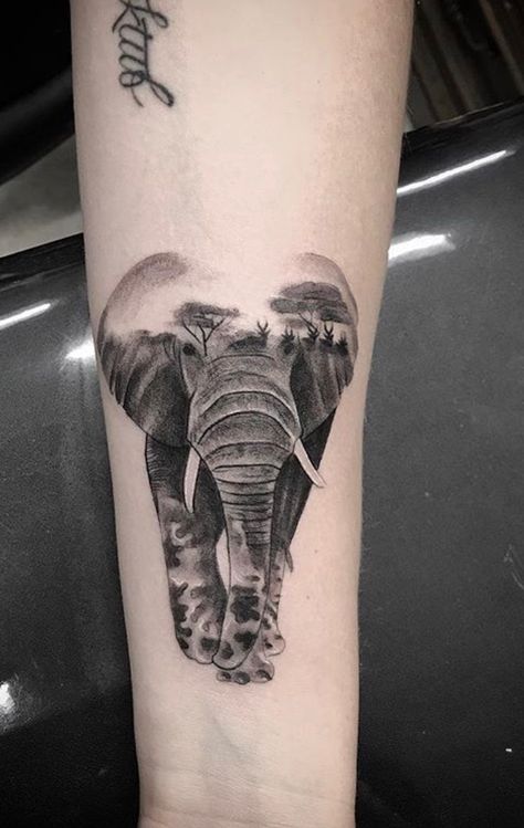 Amazing elephant tattoo with a twist! #realism #tattoo #ink ❤️ Small Realism Tattoos For Women, Elephant Tattoos Men Forearm, Realism Elephant Tattoo, Elephant Art Tattoo, Rhino Tattoo, Tattoo Elephant, Tricep Tattoos, Mum Tattoo, Animals Tattoos