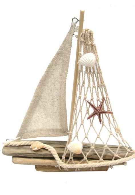 Parlor Ideas, Coastal Decorative Pillows, Rustic Nautical Decor, Beachy Pillows, Boat Table, Sailing Decor, Sailboat Decor, Wooden Sailboat, Driftwood Art Diy