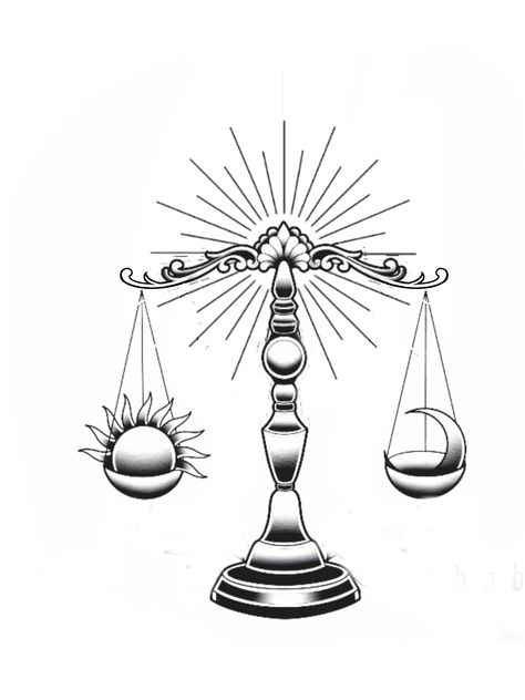 Libra Scale Tattoo Traditional, Libra Scale Tattoo Design, Libra Scale Drawing, Sun And Moon Scales Tattoo, Libra Traditional Tattoo, Polarity Tattoo, Scales Tattoo Design, Libra Scales Drawing, Libra Scale Tattoo