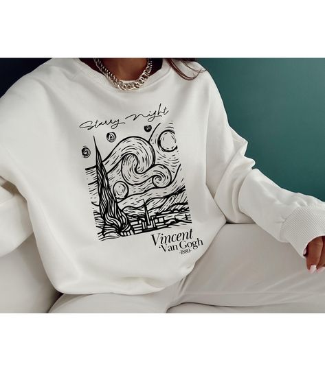 Van Gogh Starry Night Sweatshirt ,Aesthetic Art Clothing,Van Gogh Crewneck ,Art Clothes ,Fine Art,Famous Paintings Painting On Sweatshirts, T Shirt Painting Ideas, Art Famous Paintings, Sweatshirt Aesthetic, Fashion Artwork, Famous Paintings, Types Of T Shirts, Art Clothing, Shirt Template