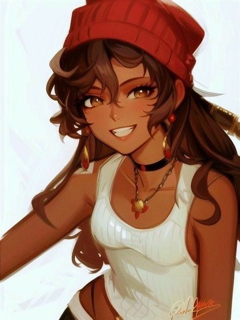 Brown Hair Drawing Pfp, Brown Skin Anime Pfp, Dark Skin Drawing, Black Oc Girl, Dark Skin Oc, Black Manga Girl, Brown Hair Pfp, Anime Faceclaims, Poc Characters