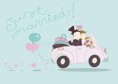 Just married car. An happy just married couple driving funny car. Vector illustr , #Ad, #happy, #couple, #married, #car, #Vector #ad Driving Funny, Couple Driving, Just Married Car, Funny Bride, Driving Car, Funny Wedding, Car Illustration, Wedding Humor, Car Humor