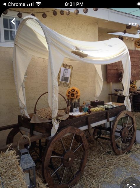 Best In The West Theme, Western Parties Decorations, Country Theme Dessert Table, Desert Table Western, Western Theme Halloween Decor, Wild West Party Table Decor, Wagon Table For Party, Fancy Western Party Decor, Diy Chuckwagon Table