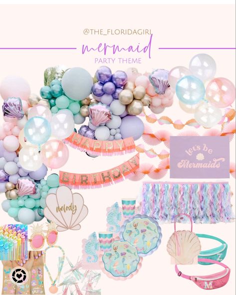 Mermaid shellabrate party theme Lets Be Mermaids Party, Lets Shellabrate Birthday, Lets Shellabrate, Pastel Rainbow Birthday Party, Mermaid Party Theme, Pastel Rainbow Birthday, Beach Pastel, Girls Mermaid Party, Mermaid Pool Parties