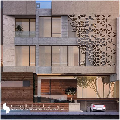 Mure bois Commercial Design Exterior, Balcony Grill Design, Facade Architecture Design, Building Elevation, Front Elevation Designs, Modern House Facades, Modern Exterior House Designs, Lan Can, Bungalow Design