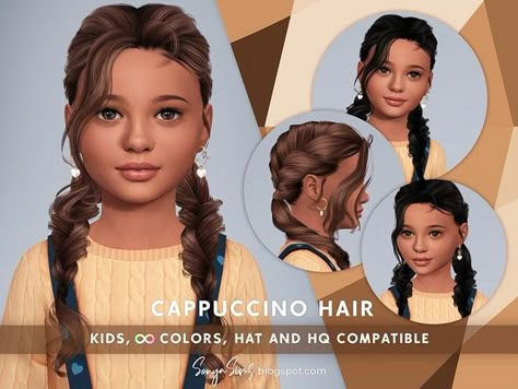 Braided Hair With Curls, Cappuccino Hair, Fringe Braids, Long Braided Hair, Toddler Hair Sims 4, Hair With Curls, Sims 4 Curly Hair, Sims Baby, Sims 4 Challenges