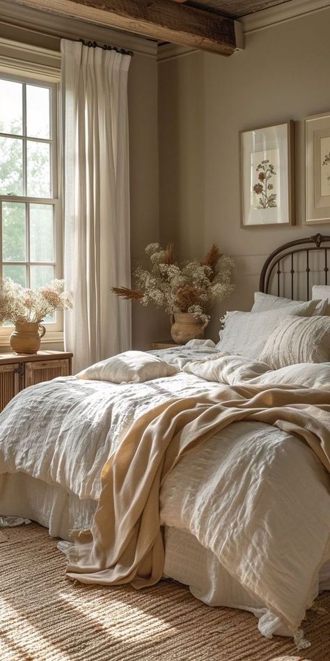 Idea Bilik Tidur, Reka Bentuk Bilik Tidur, Hiasan Bilik Tidur, Bedroom Cottage, Casa Vintage, Cottage Bedroom, Country Bedroom, Cool Ideas, Farmhouse Bedroom