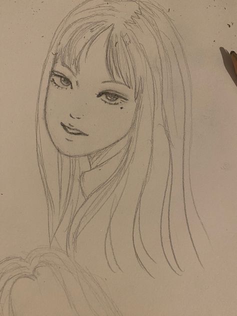 Tomie Easy Drawing, Tomie Kawakami Drawing, Tomie Junji Ito Drawing Sketch, Tomie Drawing Tutorial, Tomie Sketch Drawing, Tomie Drawings Easy, Tomie Drawing Pencil, Junji Ito Art Style Tutorial, Tomie Junji Ito Drawings