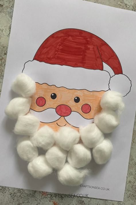 This easy cotton ball Santa craft is perfect to make this Christmas with your kids and using our free printable means it's quick to prepare too. Cotton Ball Santa, Winter Wonderland Kids Party, Santa Craft For Kids, Santa Kids Crafts, Christmas Box Ideas, Santa Activity, Cotton Ball Crafts, Santa Claus Crafts, Santa Craft