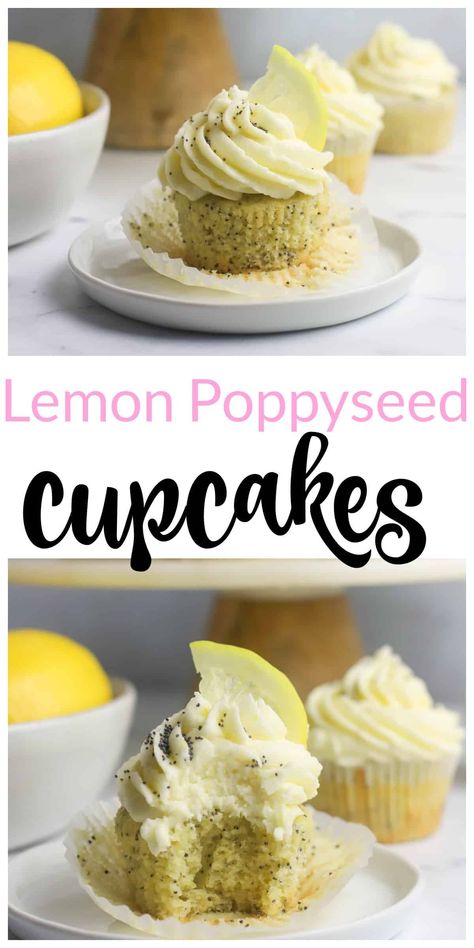 These lemon poppy seed cupcakes are light and fluffy, bursting with citrus flavor, and wonderful crunch from the addition of poppy seeds. This lemon cupcake recipe from scratch is topped with a lemon buttercream frosting for a perfectly puckery, sweet dessert. Lemon Poppyseed Cupcakes Recipe, Lemon Poppyseed Cupcakes, Poppyseed Cupcakes, Poppy Seed Cupcakes, Lemon Poppy Seed Cupcakes, Lemon Cupcake Recipe, Fresh Fruit Desserts, Cupcake Recipes From Scratch, Lemon Cupcake