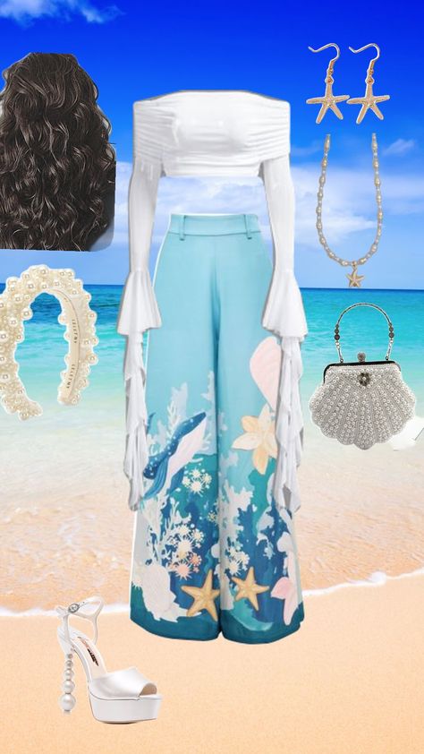 #viral #beach #outfitinspo #inspo #sea #blue #blowup #fyp #fy #whale #fish #sand #pearl Sea Based Outfits, Seacore Outfit, Sea Themed Outfits, Ocean Inspired Outfits, Whale Outfit, Aquarium Outfit, Mom Mermaid, Ocean Outfits, Soiree Outfit