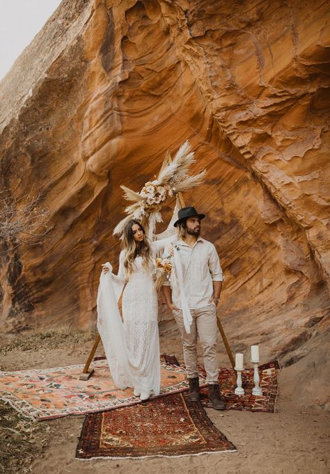 Dress by Natalie Wynn Design Bohemian Belle  Bohemian Belle Wedding Gown, Natalie Wynn Design, Bohemian Wedding Dress, Boho Weddings, Long Sleeve Wedding Dress, Boho Weddings, Desert Elopement, Desert Wedding Natalie Wynn, Chic Boho Wedding, Boho Wedding Hairstyles, Desert Weddings, Belle Gown, Rock Background, Boho Wedding Theme, Wedding Desert, Joshua Tree Wedding