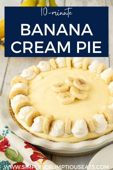 Easy Banana Cream Pie Homemade Banana Cream Pie, Easy Cream Pie, Easy Banana Cream Pie, Banana Cream Pie Recipe, Banana Pie, Banana Dessert Recipes, Easy Pie Recipes, Cream Pie Recipes, Banana Dessert