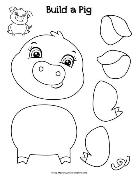 Farm Animal Crafts For Preschoolers Free Printable, Build An Animal Printable, Farm Animal Templates, Pig Craft Preschool, Pig Template Free Printable, Farm Games For Kids, Farm Crafts Preschool, County Fair Crafts, Pig Template