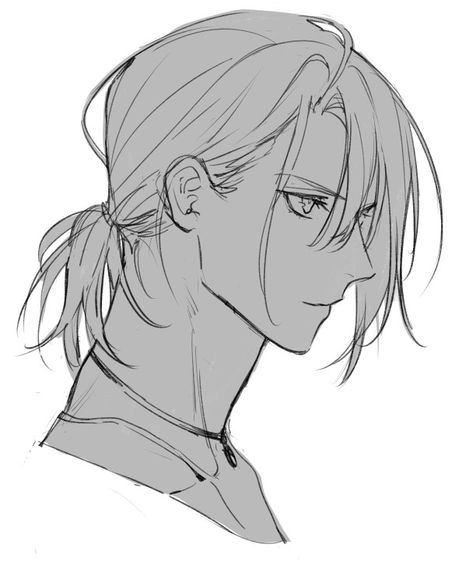 Male Hair Ponytail, Long Male Hair, A Drawing Of A Girl, Ponytail Drawing, Boy Hair Drawing, Long Hair Drawing, Drawing Male Hair, Male Art Reference, Looking To The Side