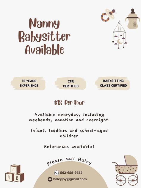 This beautiful Babysitting Nanny Services Flyer Digital Card Editable Template PDF is editable and allows you to purchase, edit, and personalize in a matter of few simple clicks. (Size 8.5 X 11 inch) You will receive access to your template instantly after purchasing and can edit in an easy-to-use web application!  Instant Download Printable only- This listing does not offer any physical item for shipment. Nanny Flyer Ideas, Babysitting Business Cards Ideas, Babysitting Card Ideas, Baby Sitting Flyers Ideas, Babysitting Cards Business, Nanny Business Cards, Babysitting Background, Baby Sitter Flyer Ideas, Babysitting Advertising Ideas