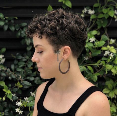 Pixy Haircuts For Curly Hair, Curly Crop Haircut, Pixie Hair Curly Styles, Short Permed Pixie Haircuts, Undercuts For Curly Hair, Curly Pixy Haircut, Short Pixie For Curly Hair, Short Curly Hair Undercut Woman, Extremely Short Curly Hair