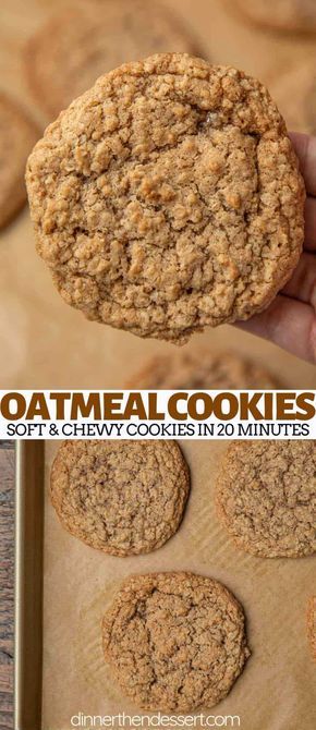 Oatmeal Cookies are the BEST soft and chewy cookie recipe, made with quick cooking oats, brown sugar, cinnamon, and vanilla extract, ready in under 20 minutes! #easy #chewy #oatmeal #best #oldfashioned #withquickoats #cinnamon #dinnerthendessert Chewy Oatmeal Cookies Recipe, Quick Cooking Oats, Oatmeal Cookies Easy, Quick Cookies, Cookie Recipes Chewy, Biscuits Diététiques, Healthy Oatmeal Cookies, Chocolate Oatmeal Cookies, Easy Oatmeal