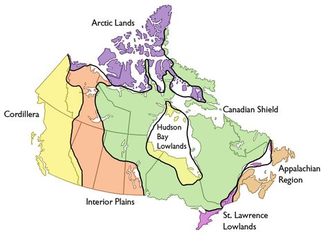 Canada may be divided into seven physiographic regions: Arctic Lands, Cordillera, Interior Plains, Hudson Bay Lowland, Canadian Shield Forest Lands, St Lawrence Lowlands and Appalachia. Holiday Coloring Sheets, Canadian Geography, Maple Leaf Hockey, Tommy Douglas, World Geography Map, Burton Cummings, 1976 Olympics, Gordie Howe, Chris Hadfield