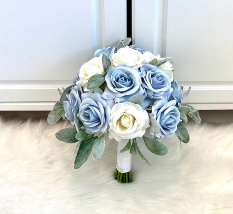 Light Blue Bouquet, Dusty Blue Bouquet, Bridesmaid Bouquet Alternatives, Prom Flowers Bouquet, Ivory Rose Bouquet, Blue Bridal Bouquet, Blue Corsage, Ivory Bridal Bouquet, Ivory Bouquet Wedding