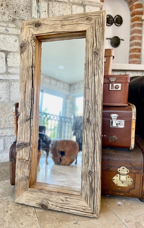 Excited to share this item from my #etsy shop: Rustic Reclaimed Wood Wall Mirror Antique Farmhouse Wall Decor Rustic, Rustic Farmhouse Mirror Wood Wall Decor Reclaimed Rustic Mirror Western Mirror Ideas, Distressed Mirror Frame, Rustic Bathroom Mirrors, Farmhouse Mirror, Dnevni Boravak, Rustic Mirror, Driftwood Mirror, Outdoor Restaurant Design, Distressed Mirror