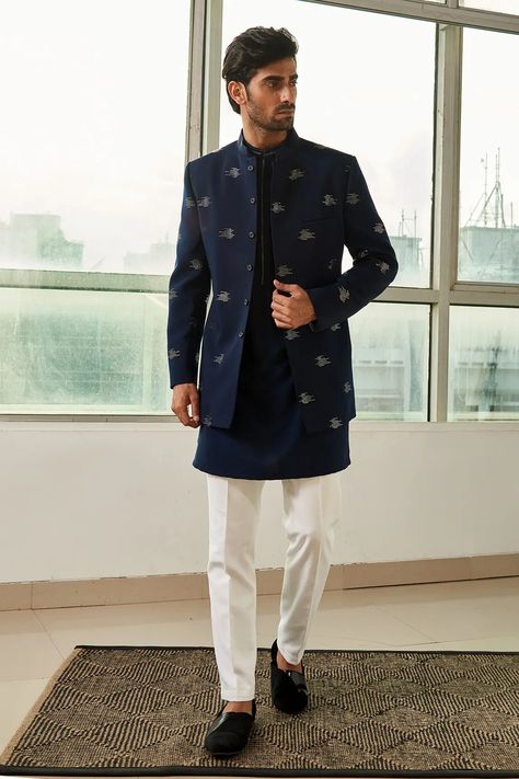 Buy Tisa - Men Blue Viscose Polyester Embroidered Bandhgala And Kurta Set Online | Aza Fashions Men’s Koti Kurta, Men’s Bandhgala, Indowestern Kurta For Men, Tilak Dress For Men, Indian Wedding Outfits Men Guest, Bandgala Suit For Men, Kurta For Wedding For Men, Traditional Men’s Clothing, Indian Suits For Men