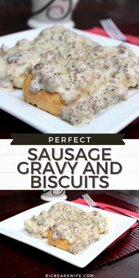 White Sausage Gravy Recipe, Gravy And Biscuits Recipe, White Sausage Gravy, Recipe For Biscuits, Best Sausage Gravy Recipe, Southern Sausage Gravy, Country Gravy Recipe, Gravy And Biscuits, Country Sausage Gravy