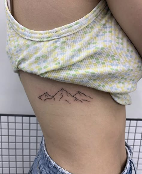 Rib Tattoo Mountain, Rib Cage Mountain Tattoo, Ribcage Mountain Tattoo, Mountain Tattoo Ribcage, Mountain Tattoo On Ribs, Mountain Tattoo Ribs, Mountain Fine Line Tattoo, Machu Pichu Tattoo, Mountain Rib Tattoo