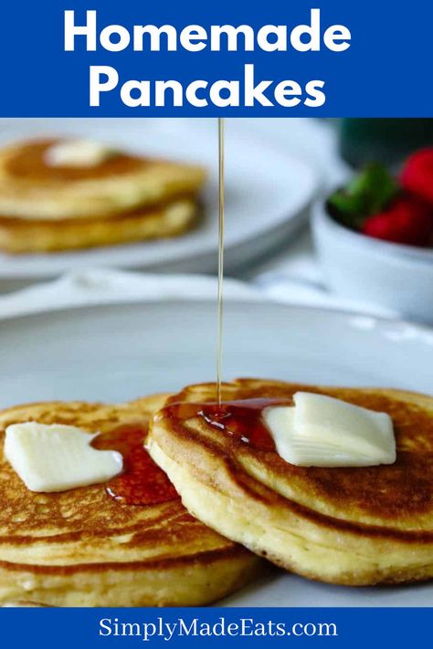 Pancakes with butter and syrup. Sweet Cream Pancakes, Easy Pancake Mix, Peach Banana Smoothie, Classic Pancake Recipe, Cream Pancakes, Easy Pancake, How To Cook Pancakes, Strawberry Compote, How To Make Pancakes