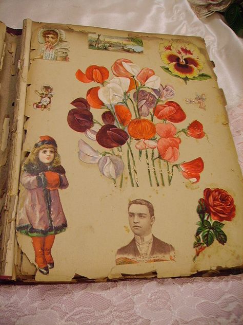 Victorian scrapbook containing die cuts, advertisements, etc... Antique Scrapbook, Victorian Scrapbook, Vintage Scrapbooking, Scrap Books, Style Scrapbook, Old Cards, The Victorian Era, Modern Vintage Fashion, Vintage Scrapbook