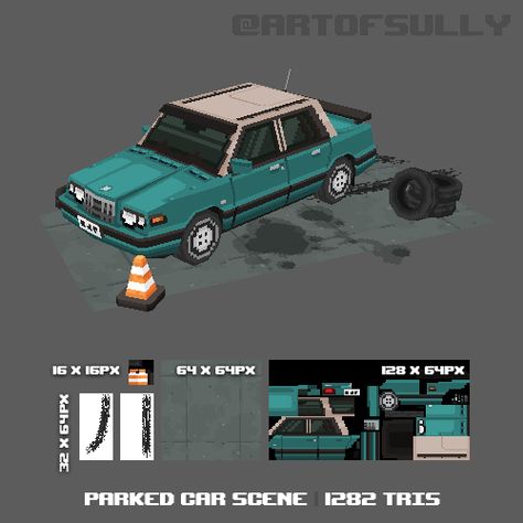 3d Generalist, Parked Car, Car Scene, Low Poly Character, 3d Pixel, Poly Art, Low Poly Games, Polygon Art, Props Art