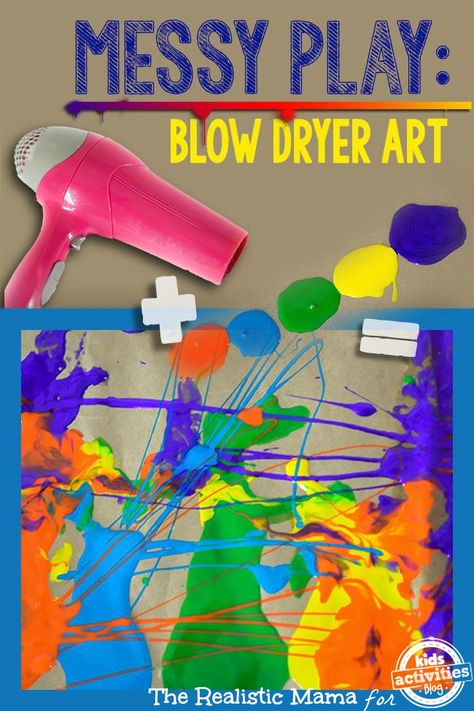 Blow dryer art is the perfect messy play to begin your sensory art journey! Plus, it's a lot of fun for kids. Blow Dryer Art, Toddlers Activities, Sensory Art, Messy Art, Messy Play, Homeschool Art, Toddler Art, Camping Art, Blow Dryer