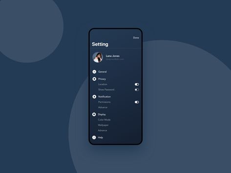 Setting Page UI on Behance Ux Design Mobile, Ui Design Mobile, App Design Layout, Ux App Design, App Interface Design, Dark Phone Wallpapers, App Interface, Mobile App Ui, Creative Workshop