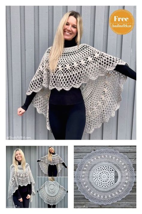 Pola Rok, Crochet Poncho Free Pattern, Poncho Crochet, شال كروشيه, Crochet Shawl Pattern Free, Mode Crochet, Crochet Poncho Patterns, Crochet Shawls And Wraps, Crochet Shrug