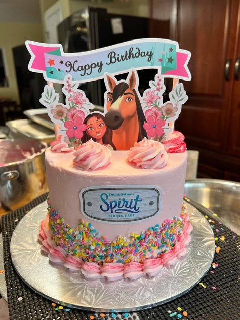 Spirit Cakes Birthday, Spirit Horse Birthday Cake, Spirit Cake Ideas, Spirit Horse Cake Ideas, Spirit Cakes Horse, Spirit Themed Birthday Party Girl, Spirit Riding Free Birthday Cake, Spirit Horse Cake, Spirit Horse Birthday Party