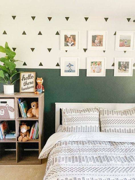 Boys Boho Bedroom, Colorblock Wall, Boys Bedroom Green, Boho Kids Bedroom, Green Boys Room, Boy Room Paint, Toddler Boy Room Decor, Boy Toddler Bedroom, Big Boy Bedrooms