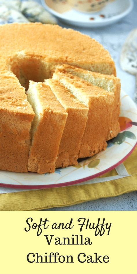 Light And Fluffy Pound Cake, Chiffon Sponge Cake Recipe, Best Chiffon Cake Recipe, Fluffy Pound Cake, Vanilla Chiffon Cake Recipe, Vanilla Chiffon Cake, Sponge Cakes, Cake Vanilla, Chiffon Cake