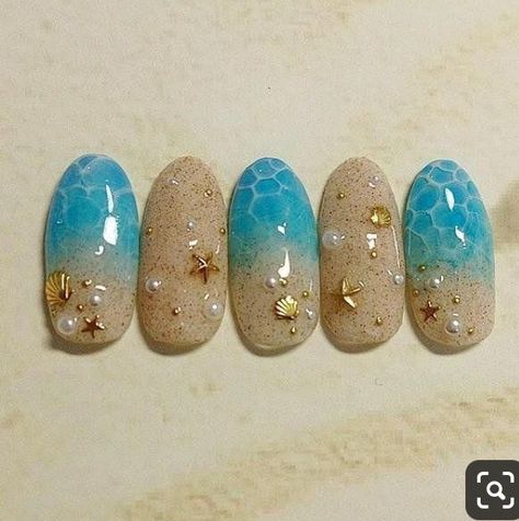 Nails Art Summer, Nail Art Summer Beach, Sea Nail Art, Ocean Nail Art, Nailart Tutorial, Sand Nails, Beach Nail Art, Beach Nail Designs, Sea Nails