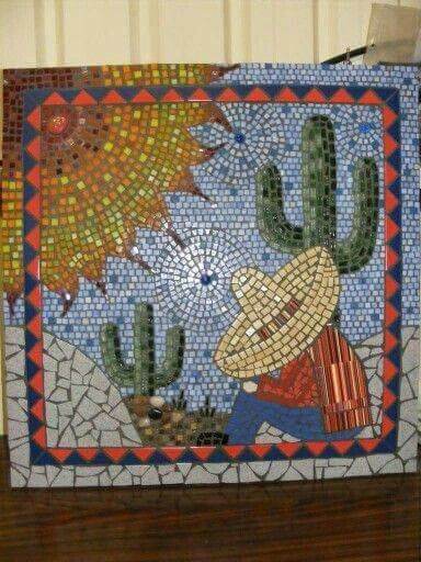 Southwest Mosaic Patterns, Mosaic Cactus, Mexican Mosaic, Landscape Mosaic, Mosaic Pots, Mosaic Garden Art, Mosaic Art Projects, Mosaic Tile Art, Mosaic Murals