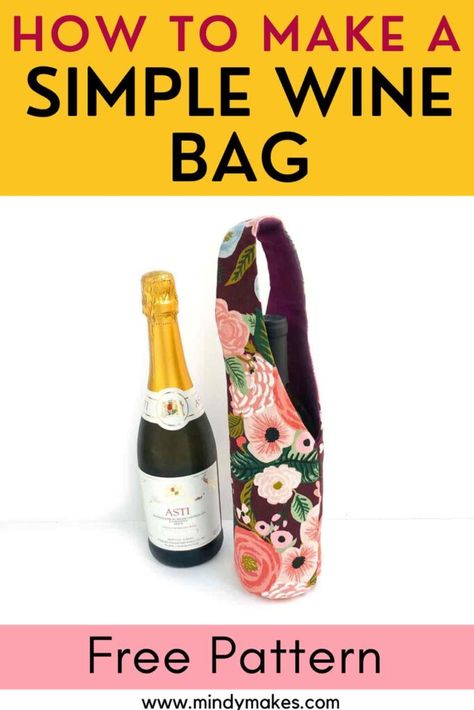 Sew Wine Bottle Bag Pattern, Wine Bottle Holder Sewing Pattern, How To Make Wine Bags, Wine Bottle Totes Pattern, Wine Bottle Sewing Pattern, How To Sew A Wine Bottle Bag, Wine Bottle Holders Fabric, Diy Fabric Wine Bottle Bag, Quilted Wine Bottle Bags Pattern