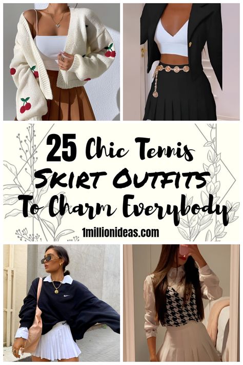 25 Chic Tennis Skirt Outfits To Charm Everybody Short Pleated Skirt Outfit, Blue Tennis Skirt Outfit, Tennis Skirt Outfit Black, Pleated Skirt Outfit Summer, Athletic Skirt Outfit, Tennis Skirt Outfit Street Style, Black Tennis Skirt Outfit, Outfits 30s, Tennis Skirt Outfits